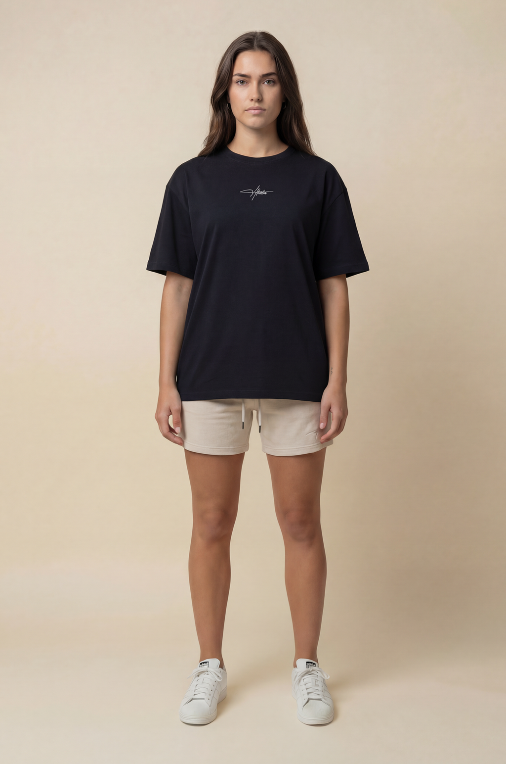 About Us Signature Logo Loose Fit T-Shirt — lifestyle editorial shot