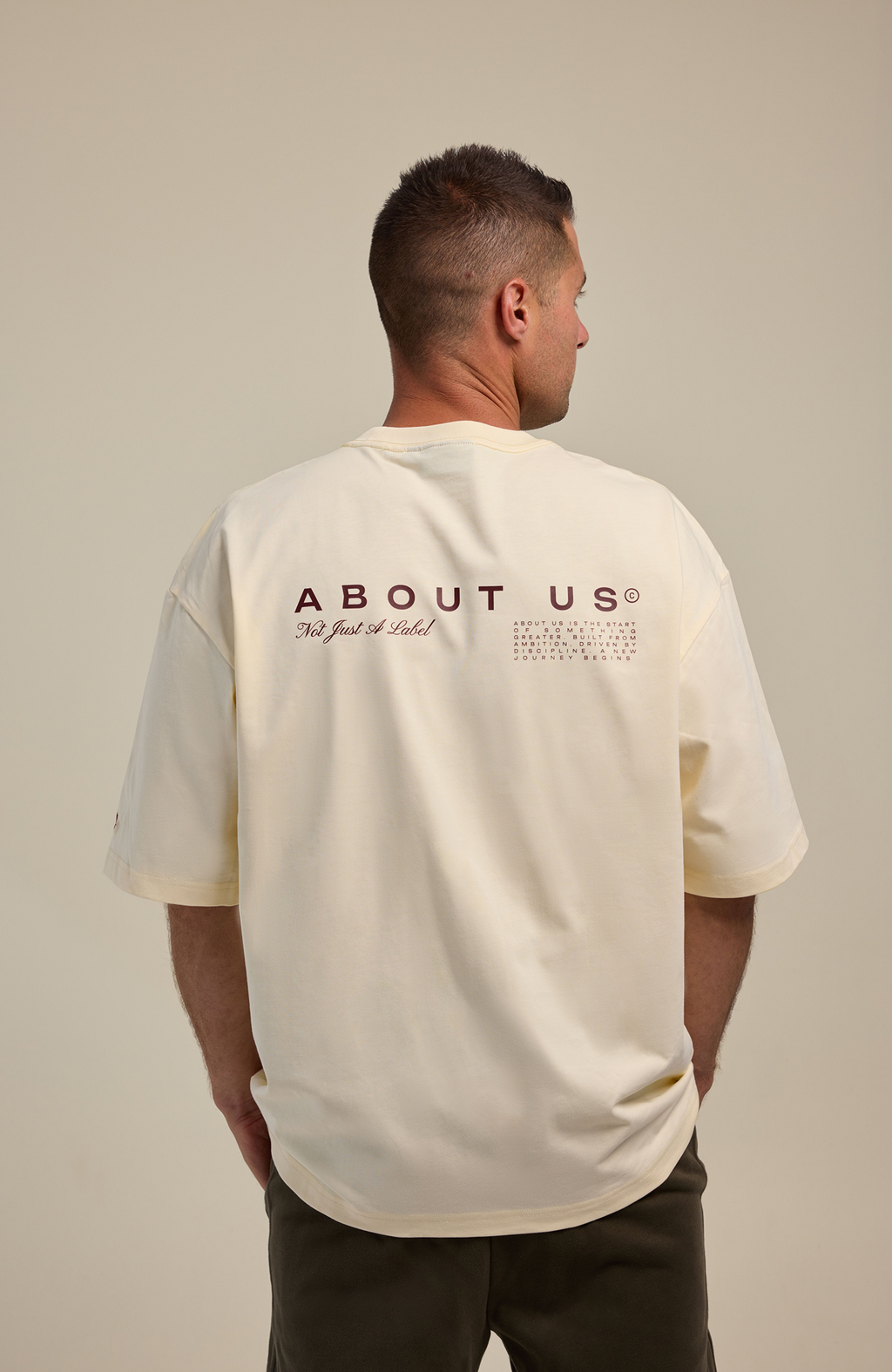 About Us Not Just A Label Oversized T-Shirt — 260gsm 100% cotton, White, front view