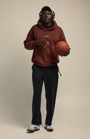 About Us Elements Hoodie in Clay — 100% cotton 460gsm Ultron fleece, front view