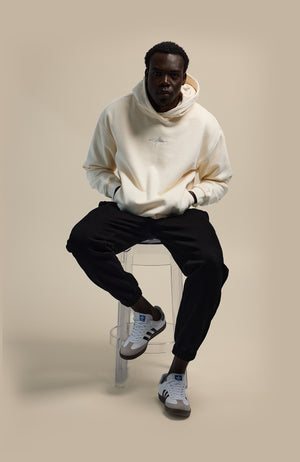 About Us Native Hoodie in Chalk — premium heavyweight fleece, brushed interior, front view