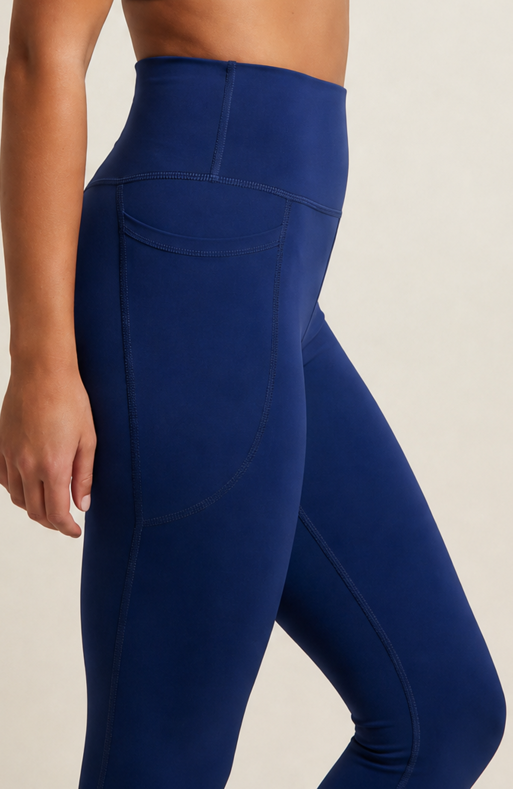 About Us Aura navy sports leggings, side detail