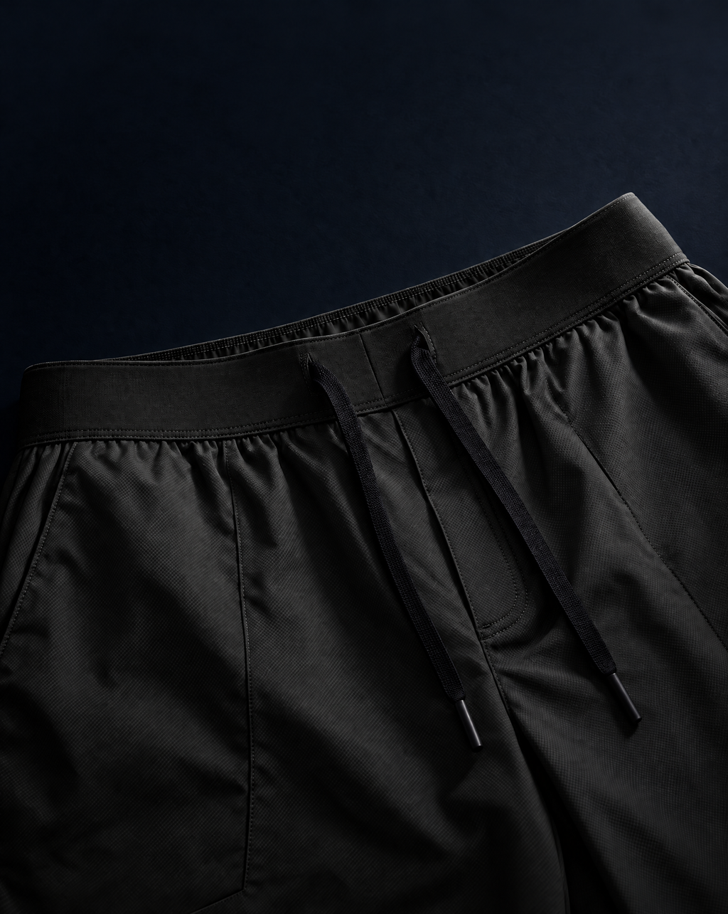 Halo Active Shorts in Black, waistband and drawcord detail