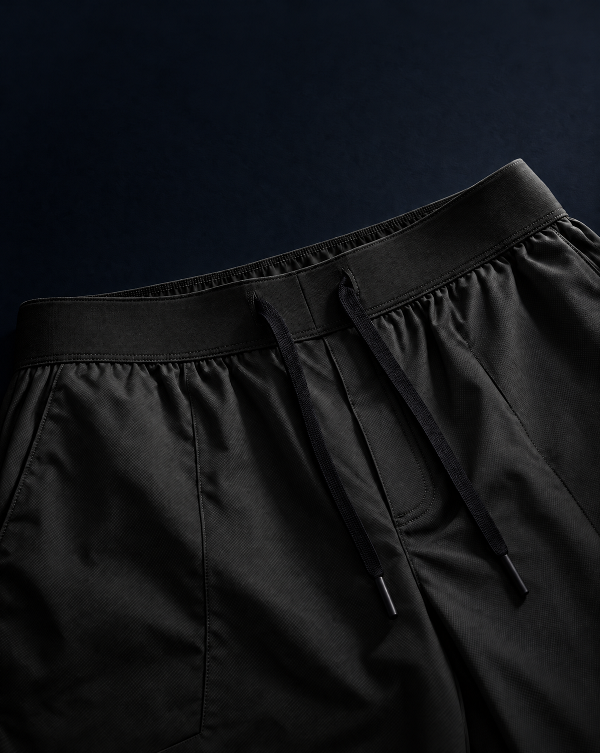 Halo Active Shorts in Black, waistband and drawcord detail
